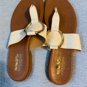 Coach and Four Gloria  White Sandals with Gold Ring Detail